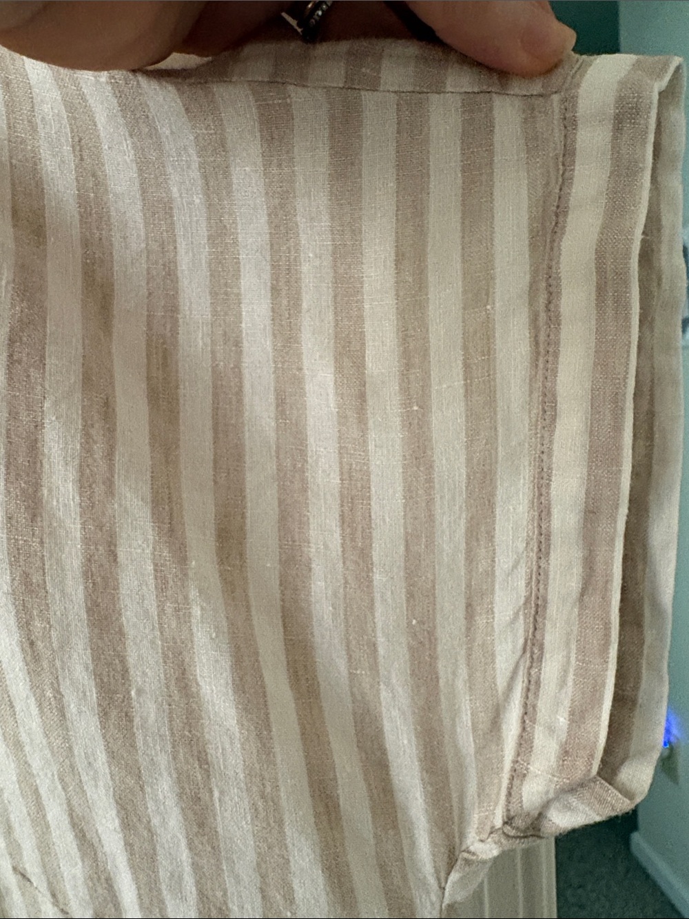 L.L. Bean Linen Tan and ivory  Striped Relaxed Pocket Shirt - Picture 3 of 4